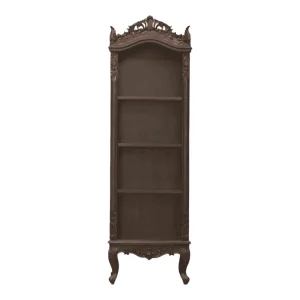Elegant dark wood bookshelf with ornate details