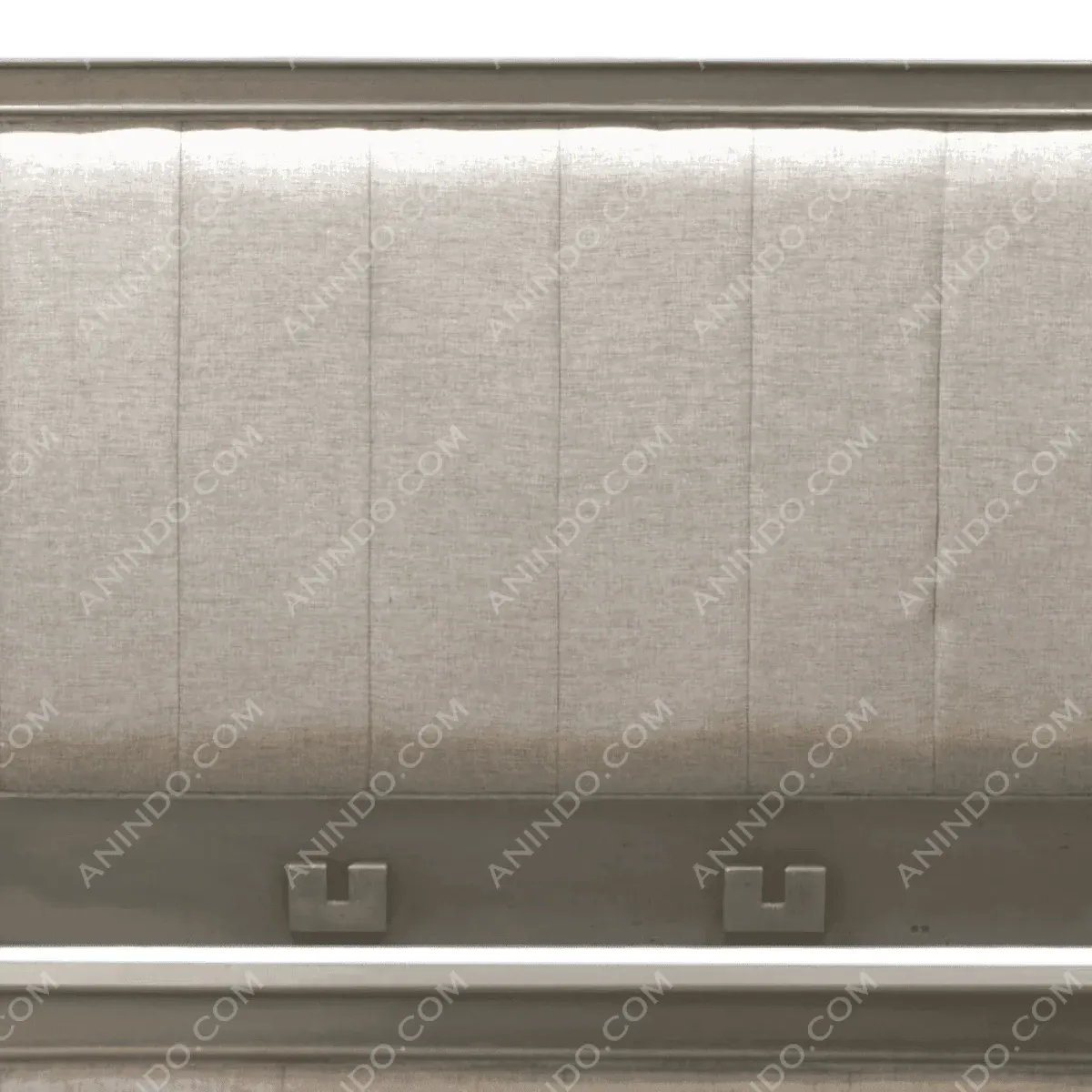 Textured light fabric headboard with angular details.