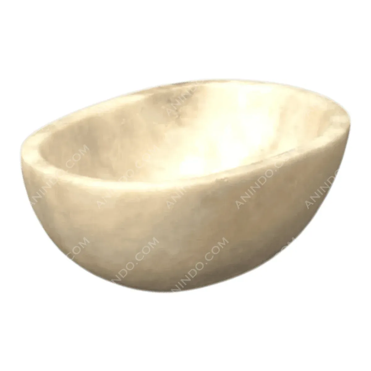 Smooth, pale stone bowl in oval shape.