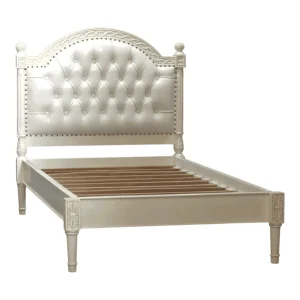 Elegant white upholstered bed frame with tufted headboard
