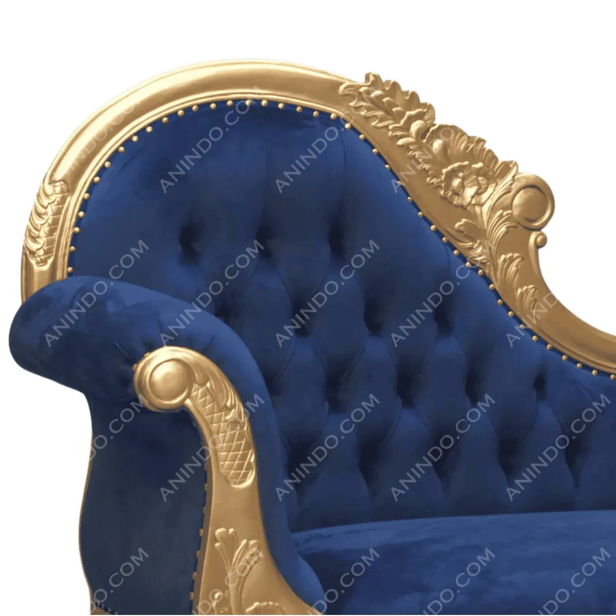 Luxurious blue velvet and gold accent armchair