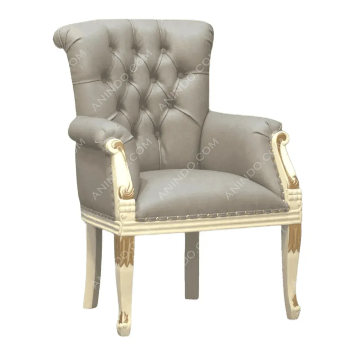 Elegant tufted armchair with gold accents