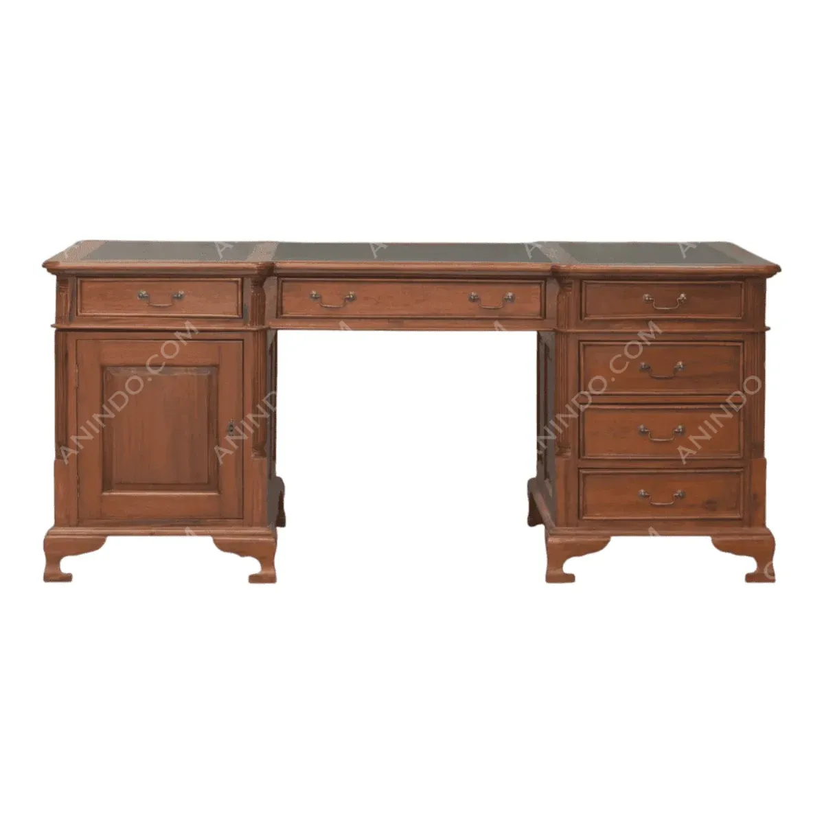Classic wooden desk with multiple drawers and compartments