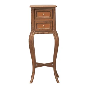 Wooden nightstand with two drawers.