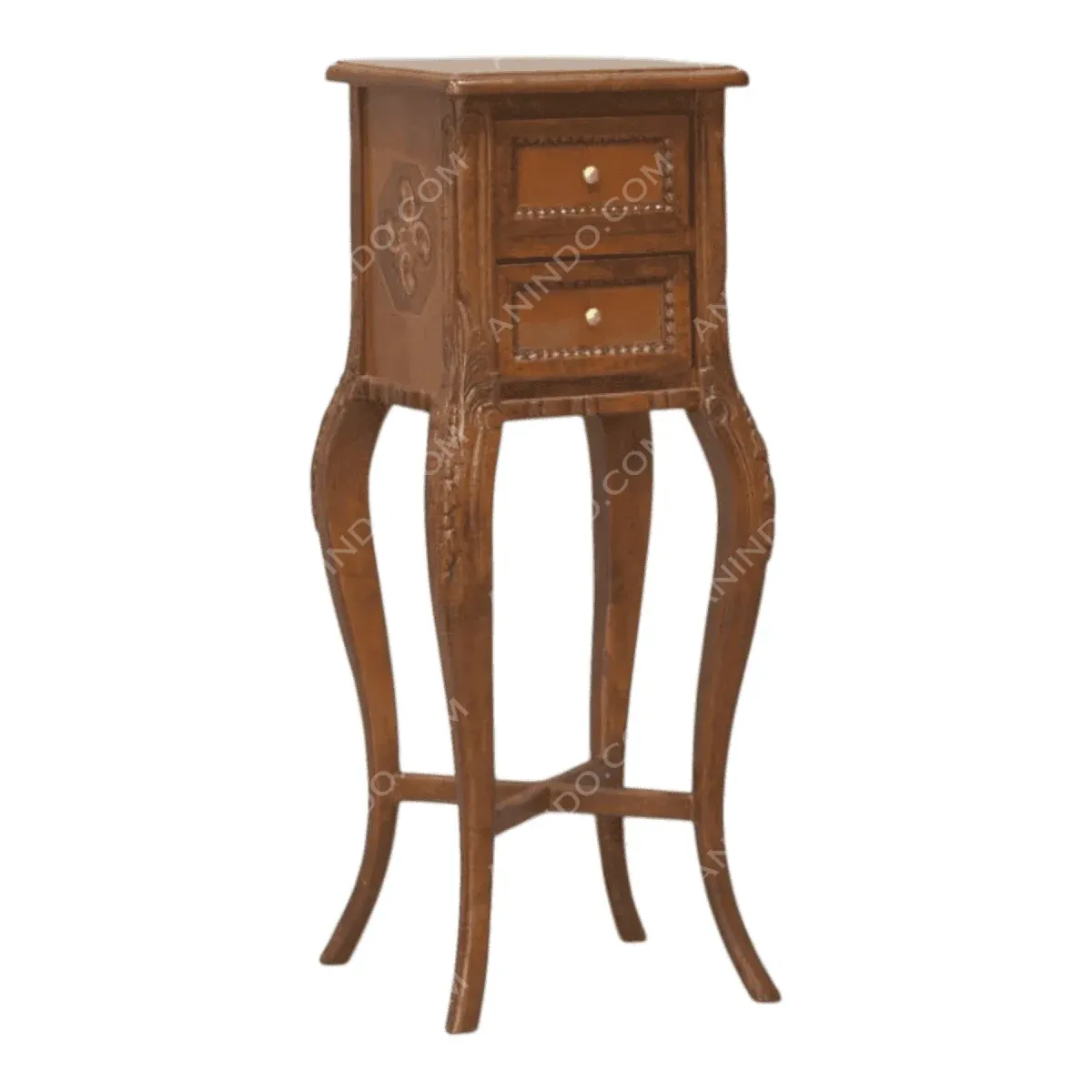 Elegant wooden nightstand with two drawers.