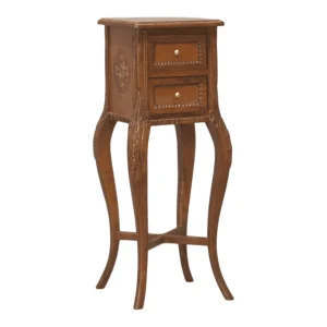 Elegant wooden nightstand with two drawers.