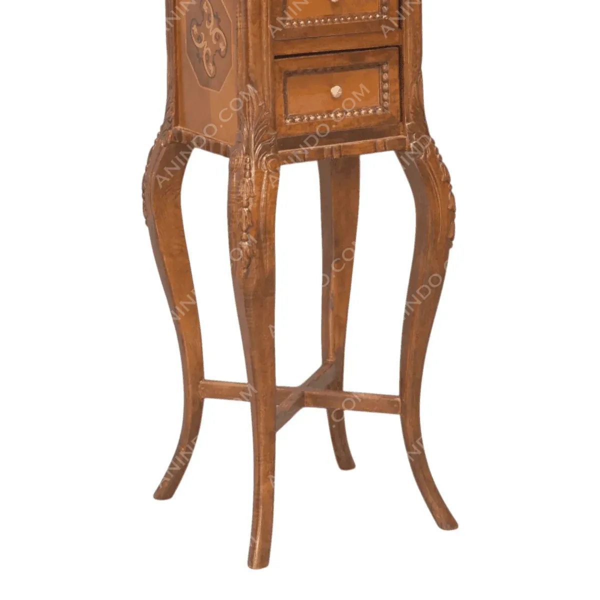 Elegant wooden side table with decorative legs.