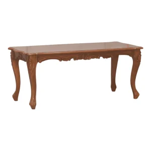 Elegant wooden table with decorative legs.