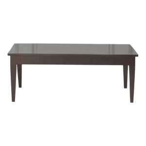 Modern dark wooden coffee table with four legs.