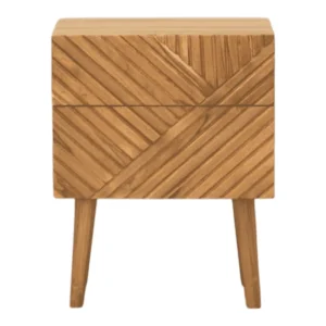Stylish wooden nightstand with textured design.