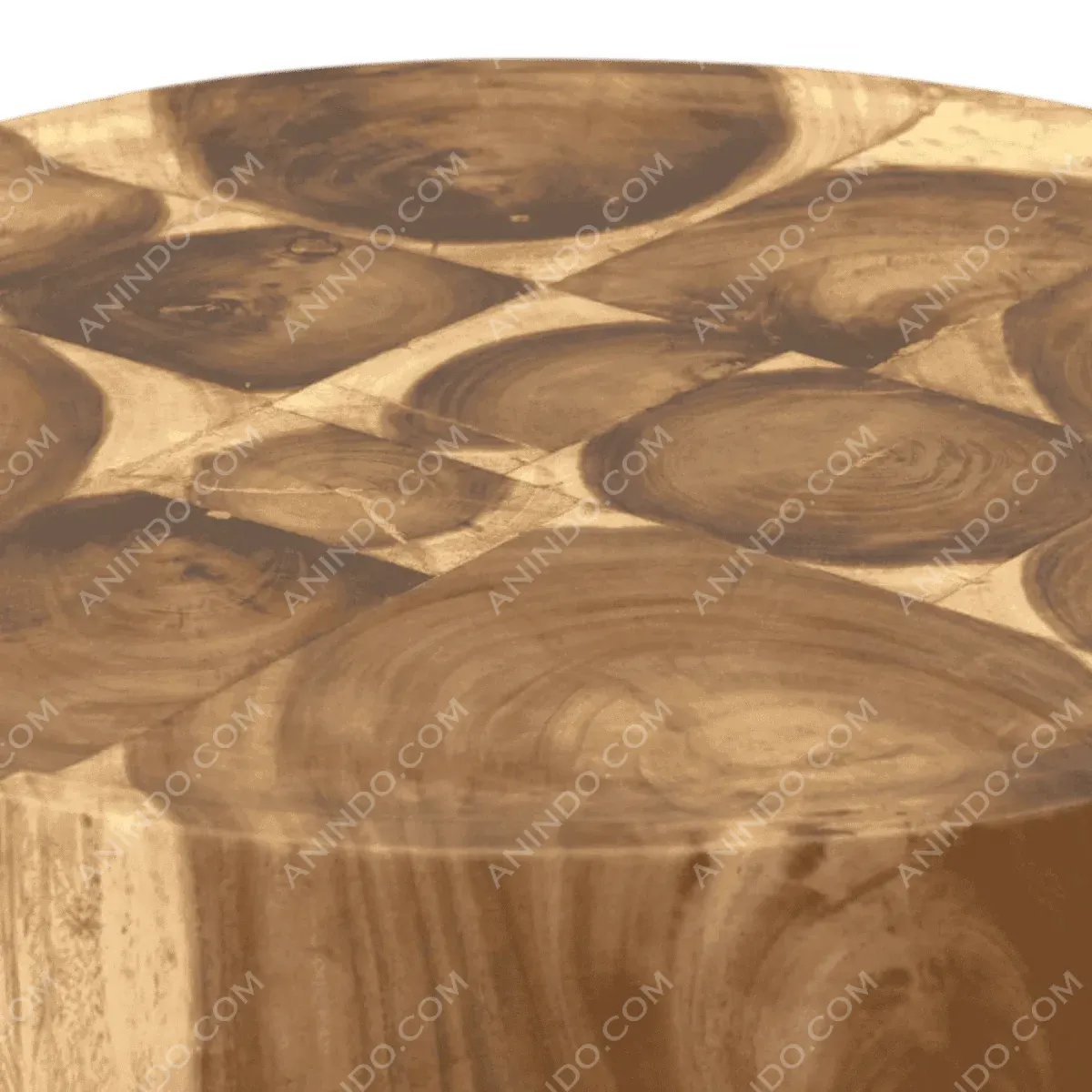 Unique wooden tabletop with circular patterns and textures.