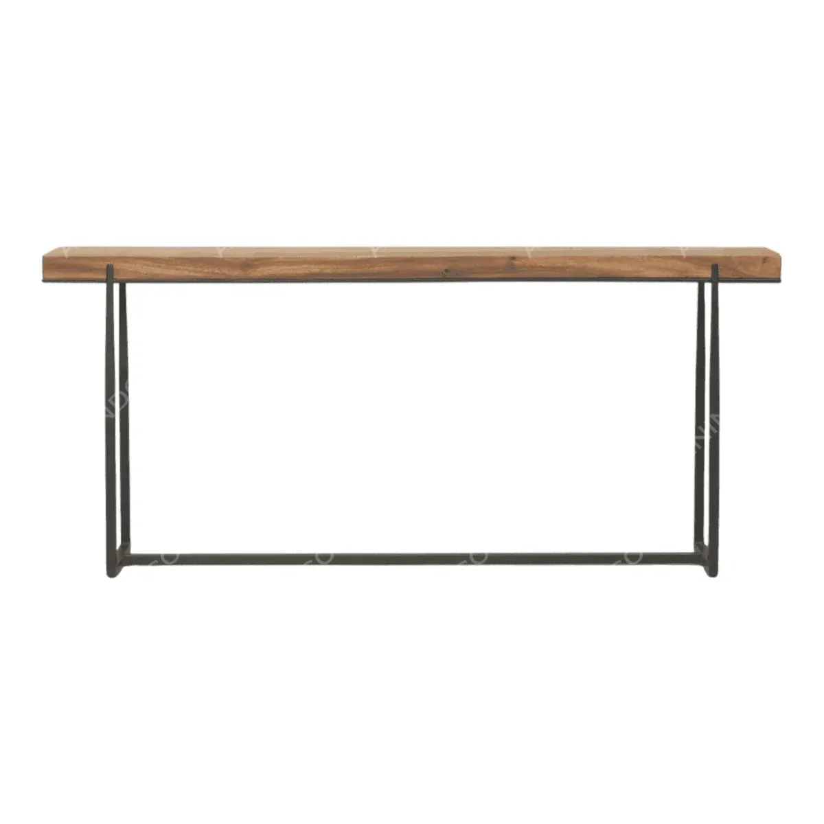 Wooden console table with metal legs.