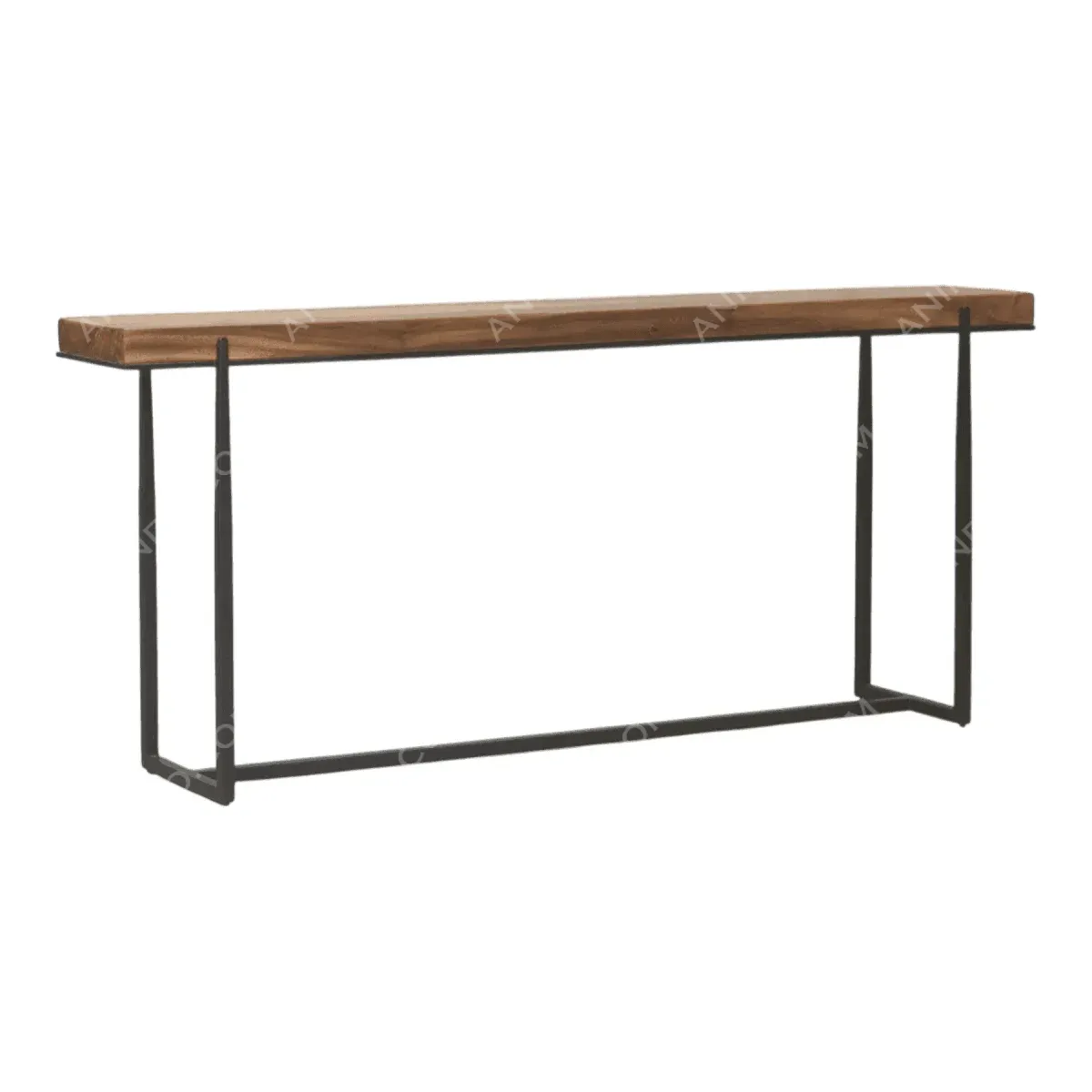 Wooden console table with metal legs.