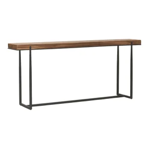 Wooden console table with metal legs.