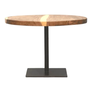 Round wooden table with metal base