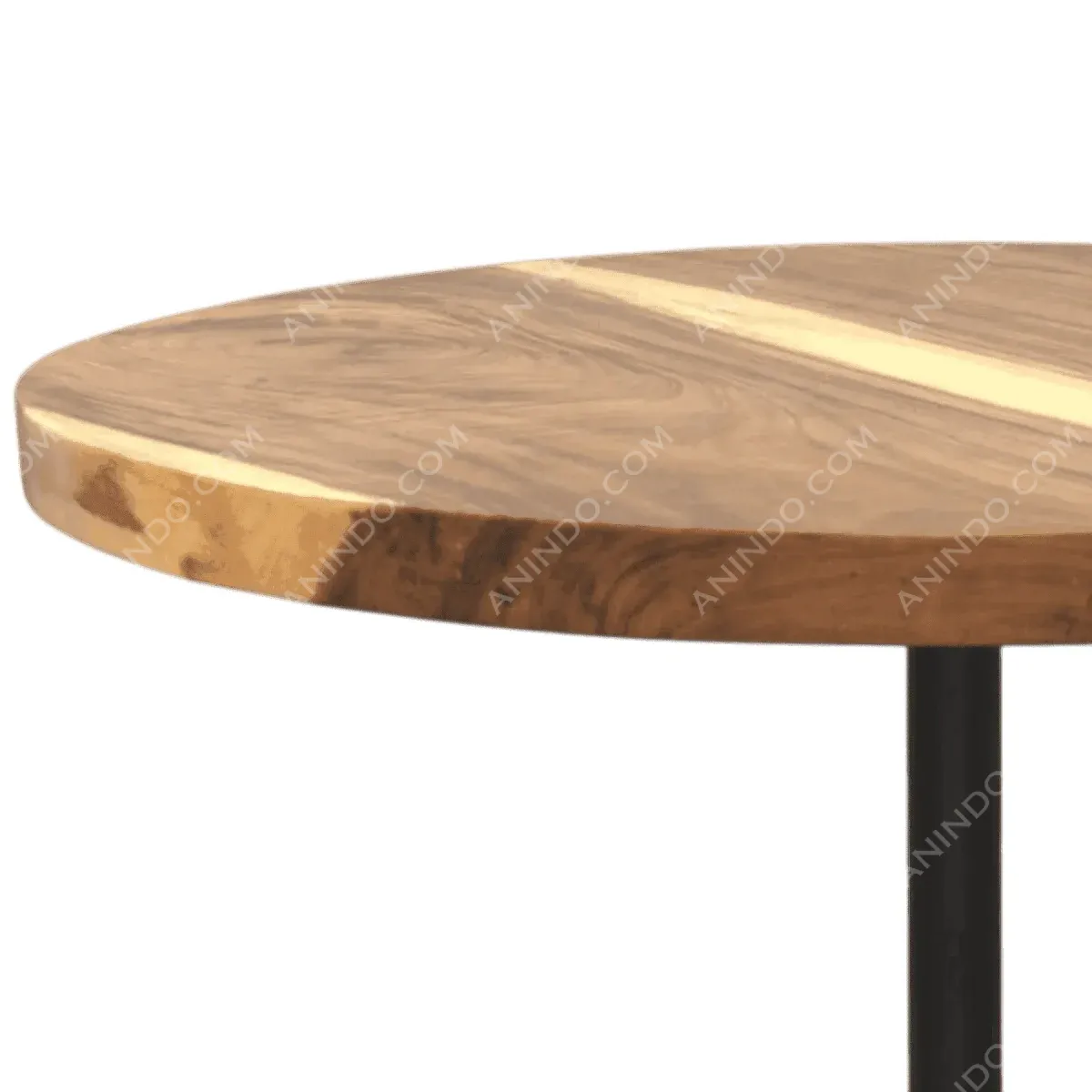 Elegant round wooden table with black metal legs.