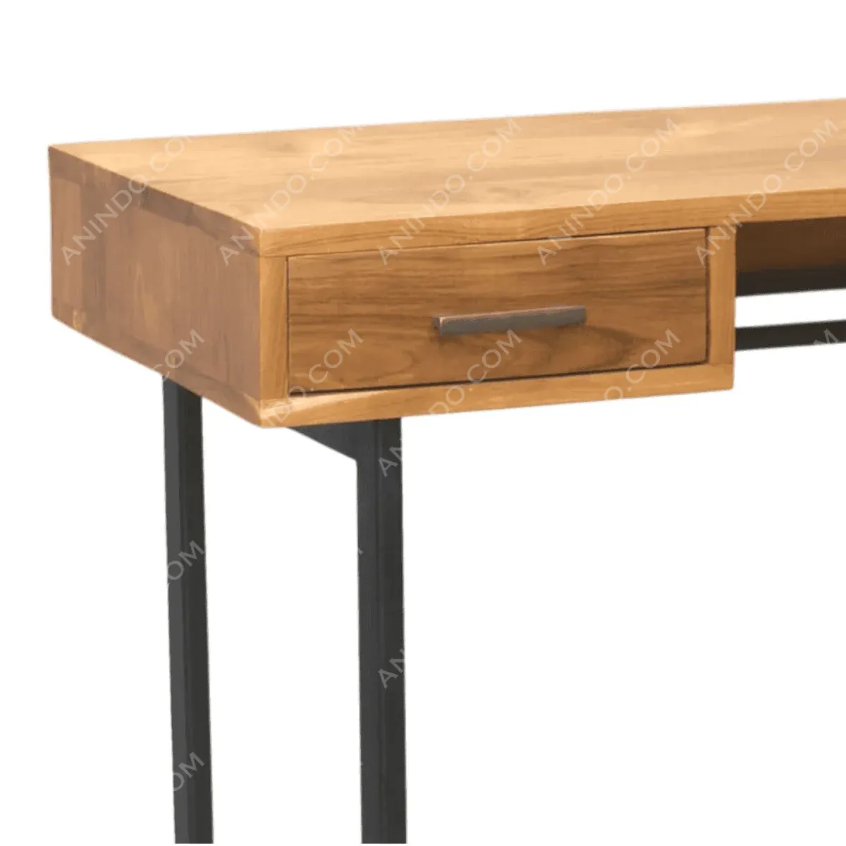 Wooden desk with a single drawer and metal legs.