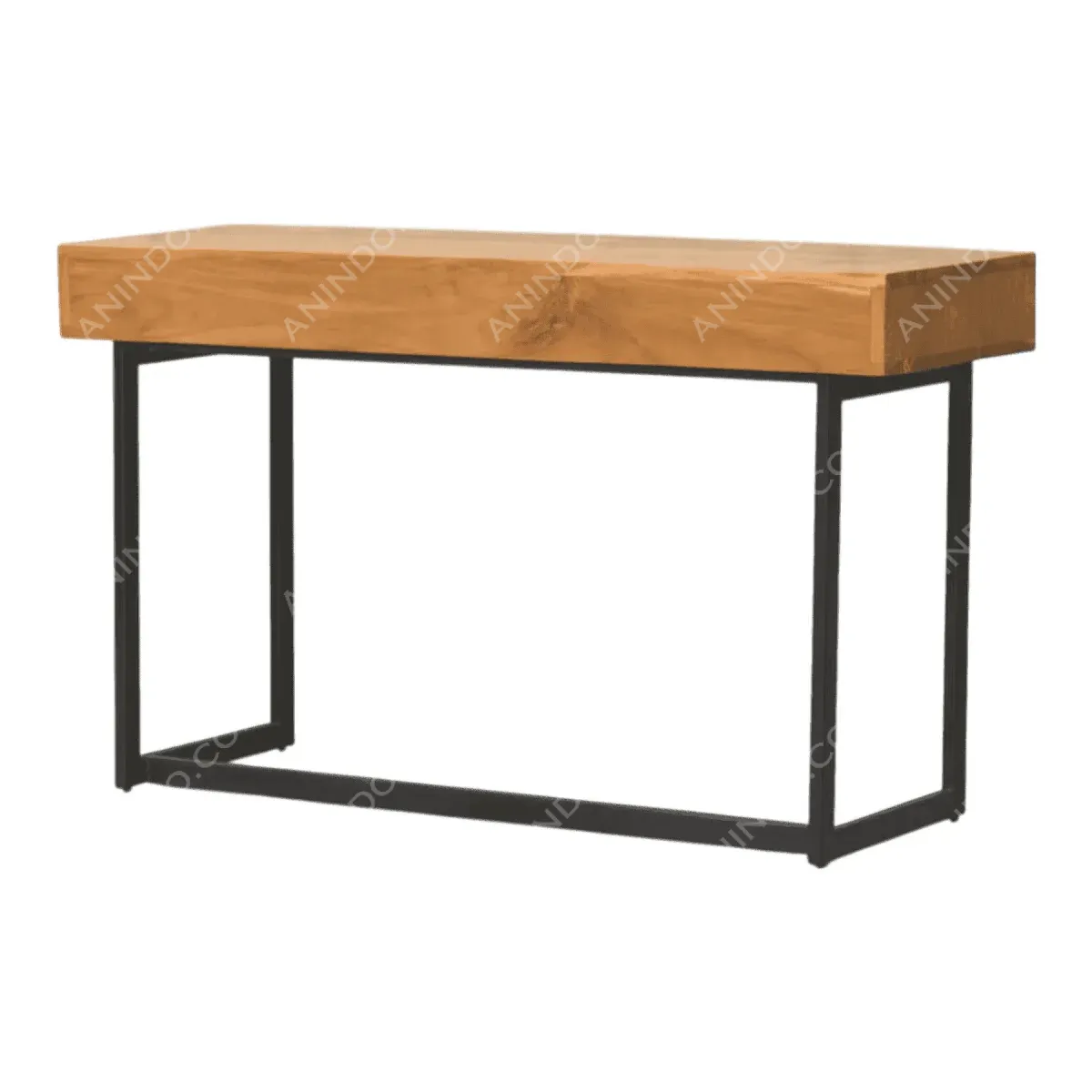 Wooden console table with a metal frame.