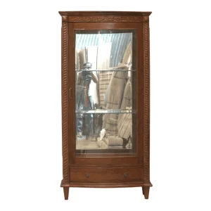 Wooden display cabinet with glass doors.