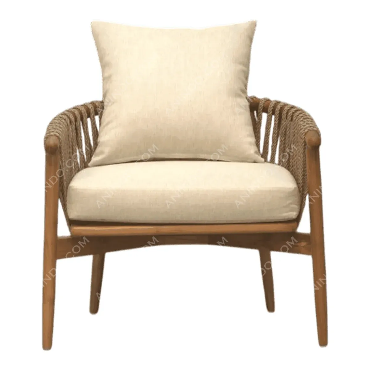 Stylish wooden armchair with cream cushion