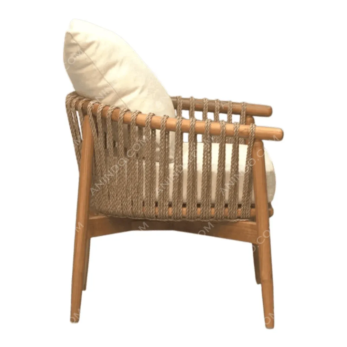Stylish woven chair with cream cushion