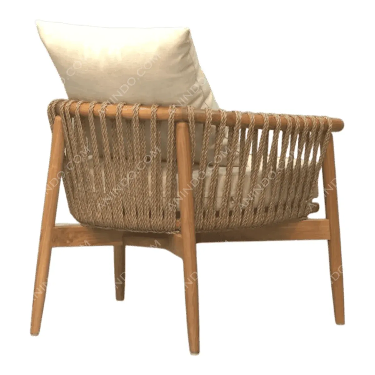 Modern chair with woven back and cushion.