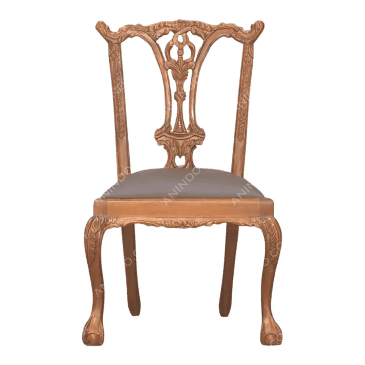 Ornate wooden chair with upholstered seat.