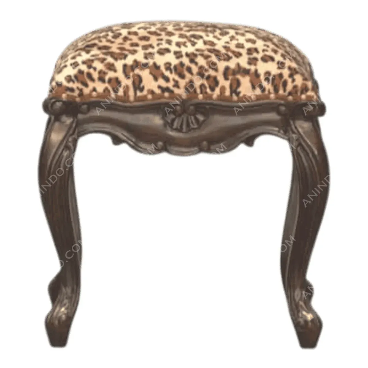 Stylish stool with leopard print upholstery.