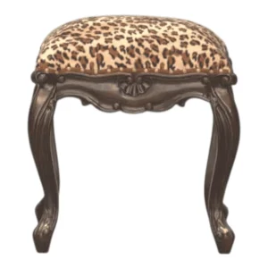 Stylish stool with leopard print upholstery.