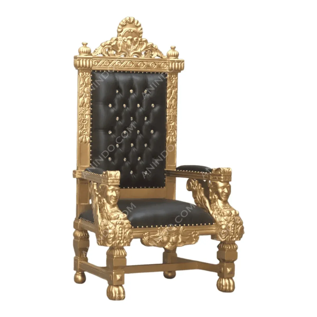 Luxurious gold and black throne chair design.