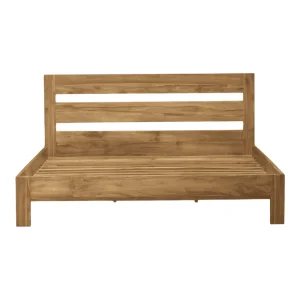 Wooden bed frame with a simple design.