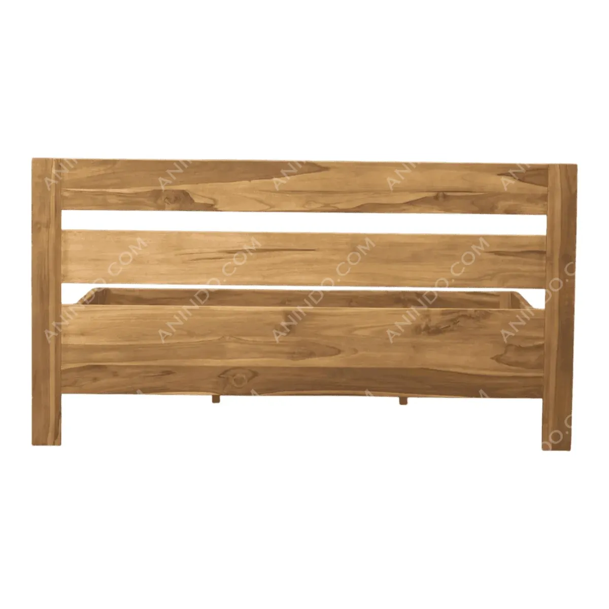 Natural wood bed frame with slatted design