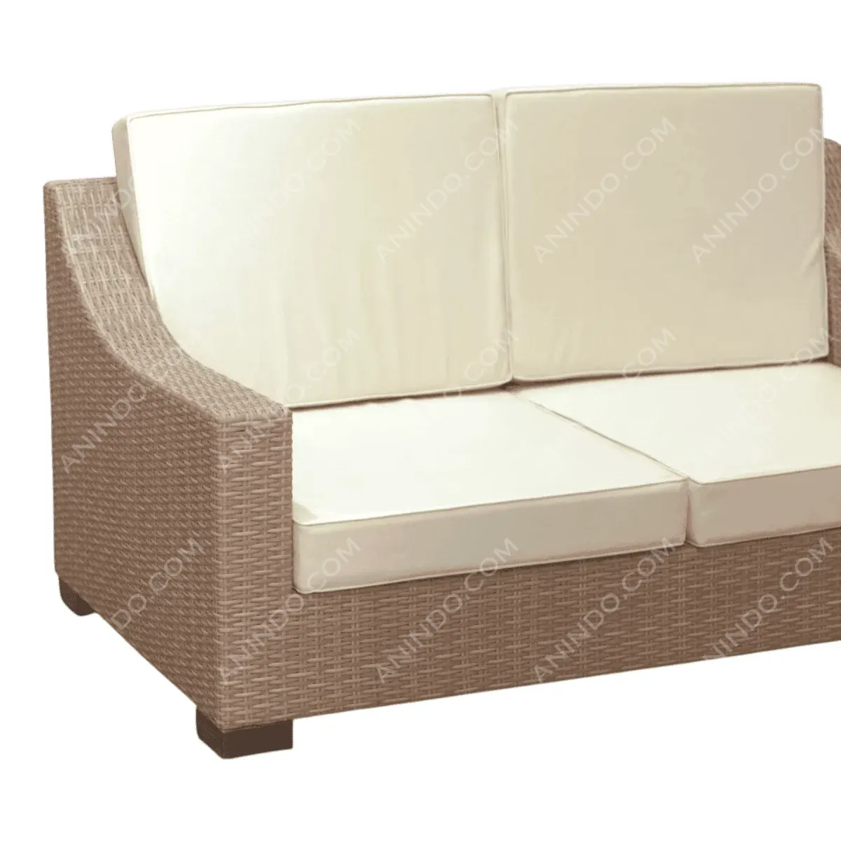 Beige woven sofa with cream cushions
