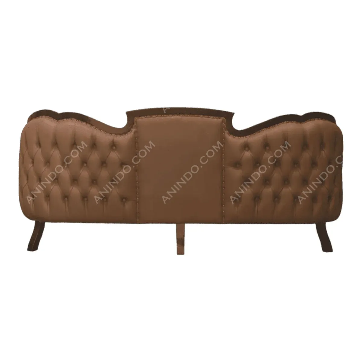 Elegant brown tufted sofa with intricate design.