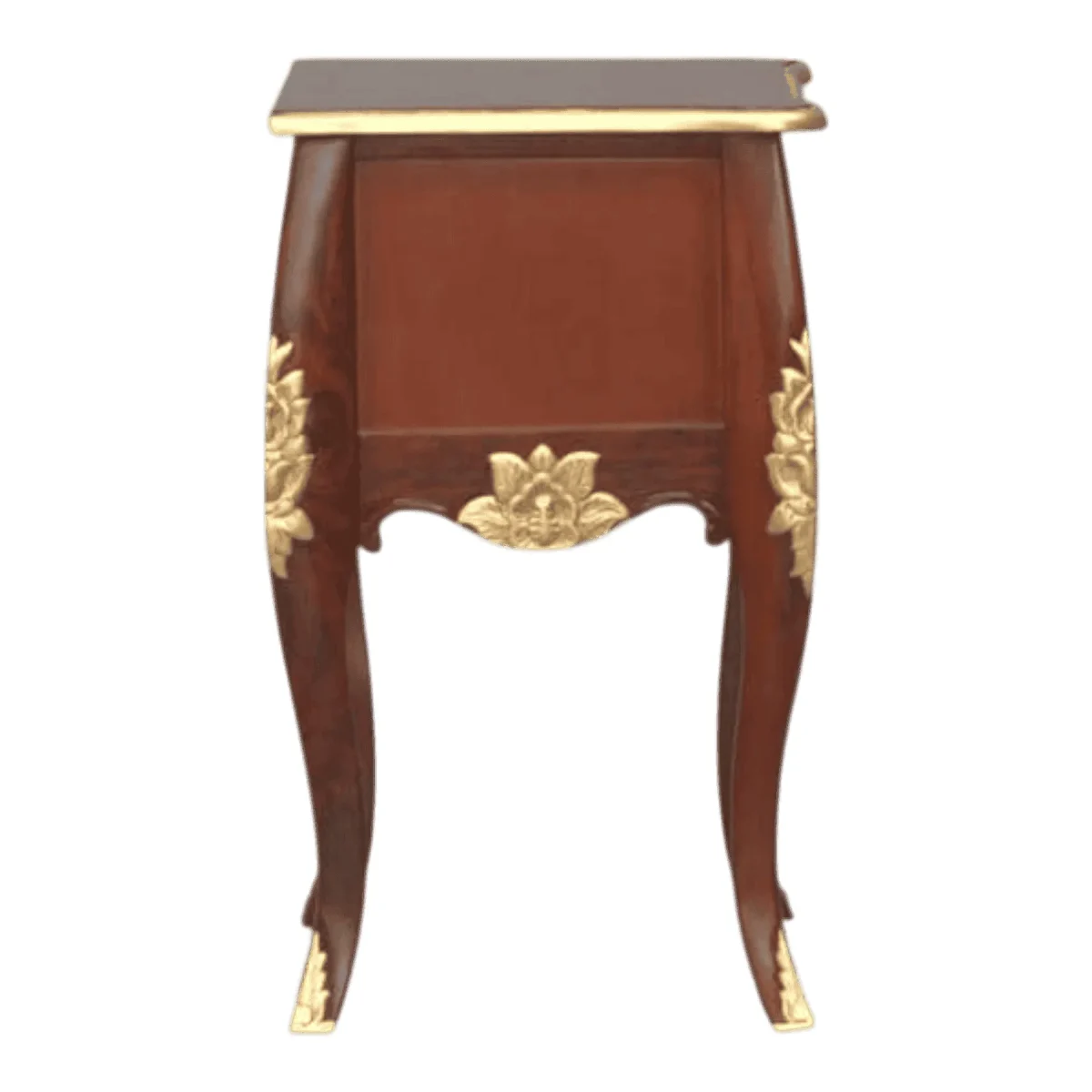 Elegant wooden table with gold accents.