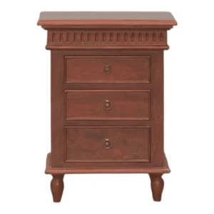 Wooden nightstand with three drawers.