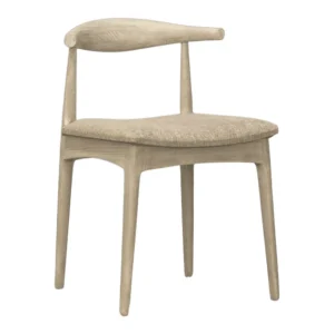Stylish wooden chair with a soft fabric seat.