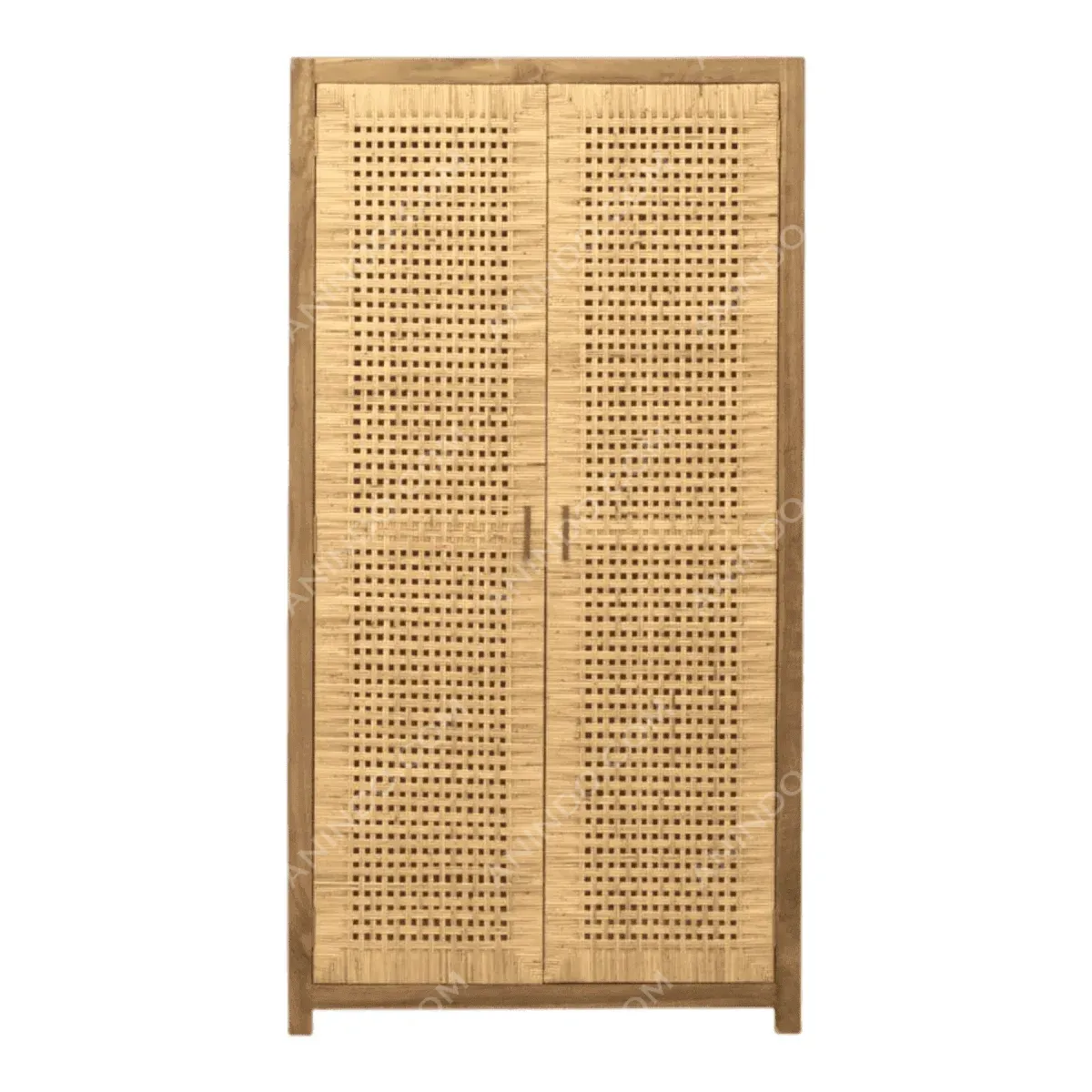 Wooden storage cabinet with woven doors