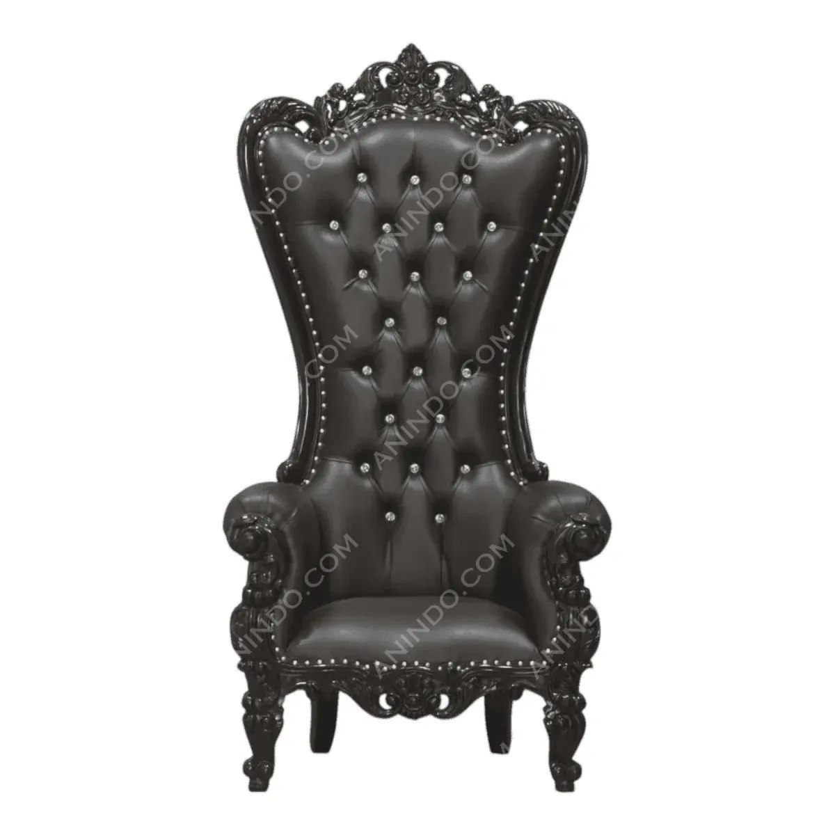 Elegant black high back tufted armchair.