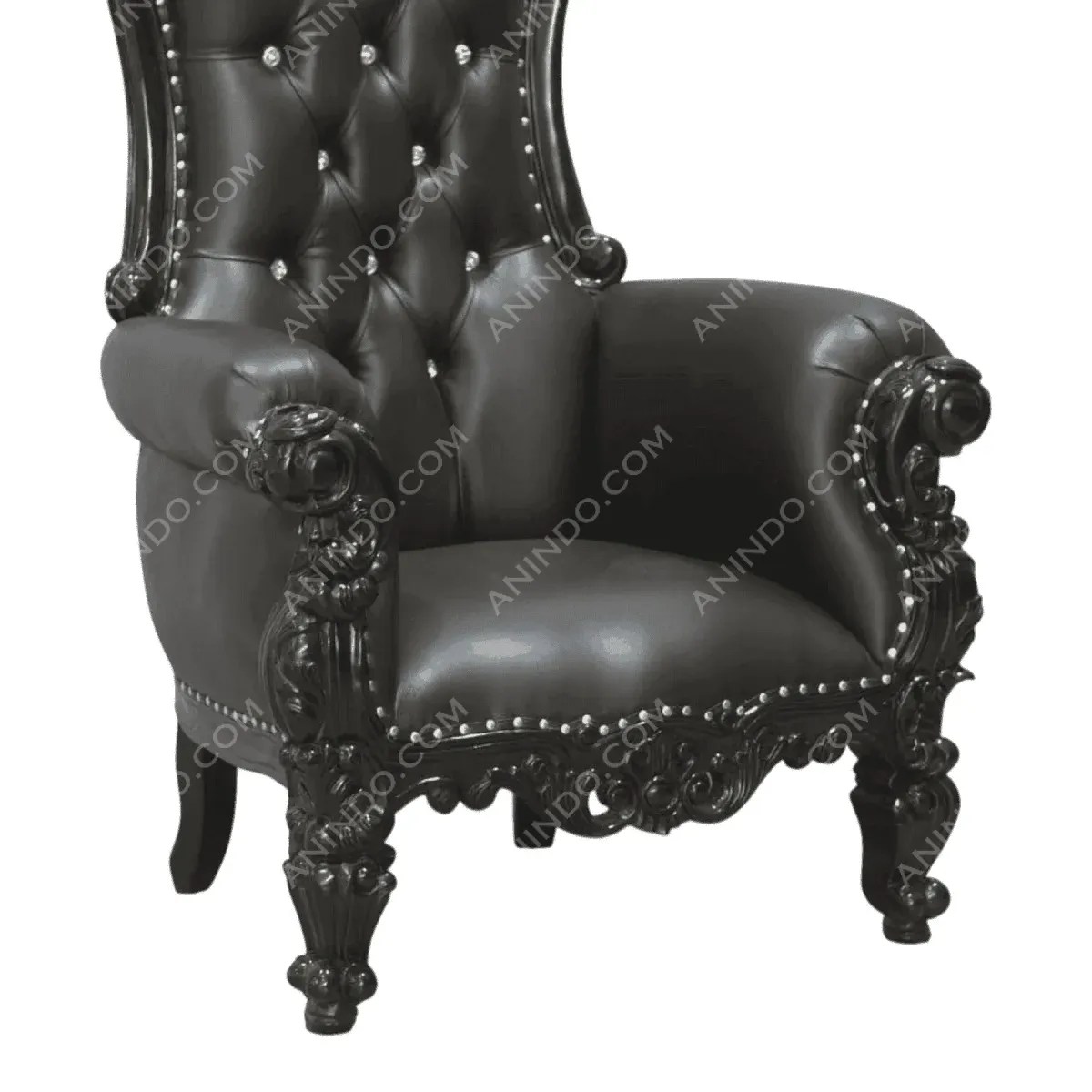 Elegant black leather armchair with ornate detailing