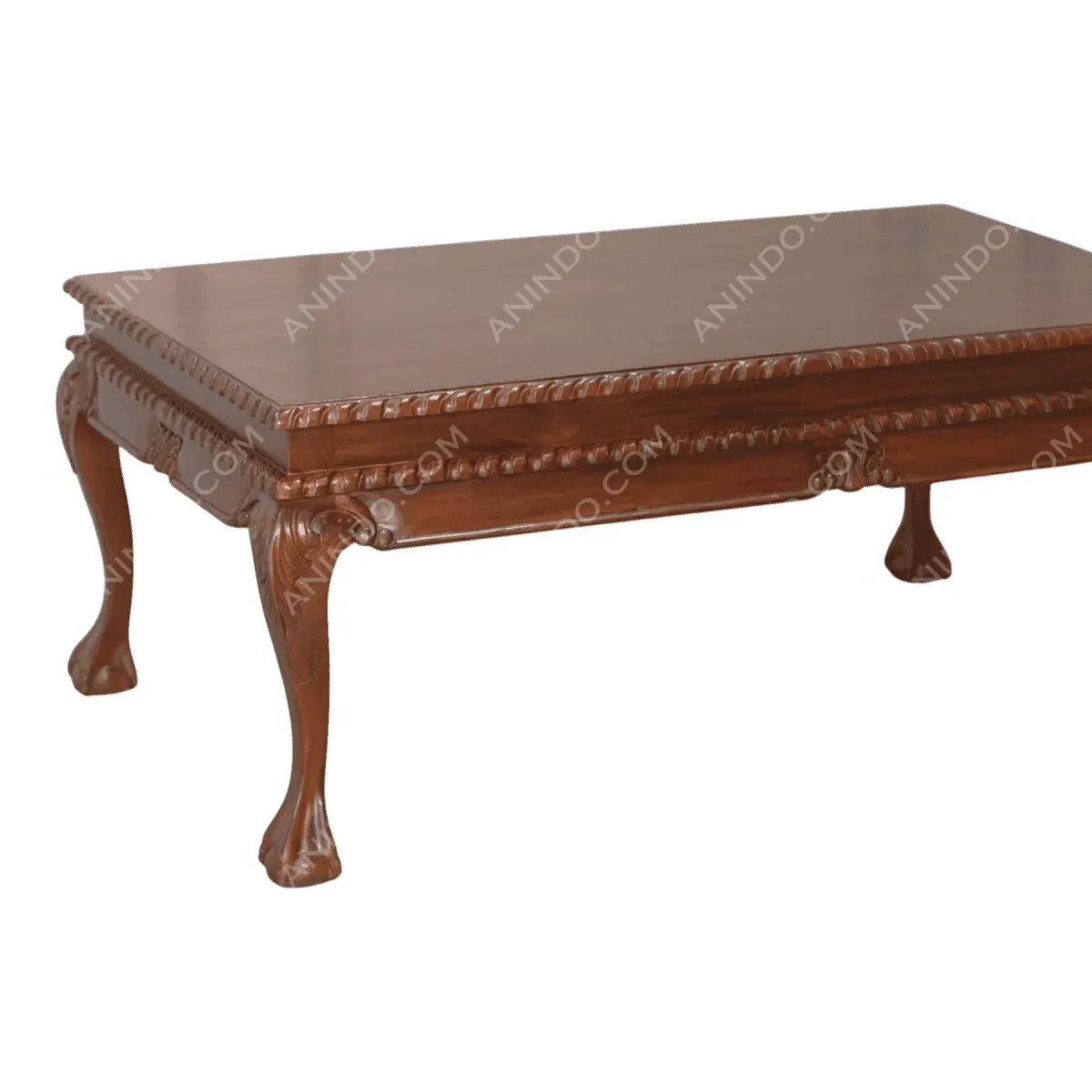 Elegant wooden coffee table with ornate legs