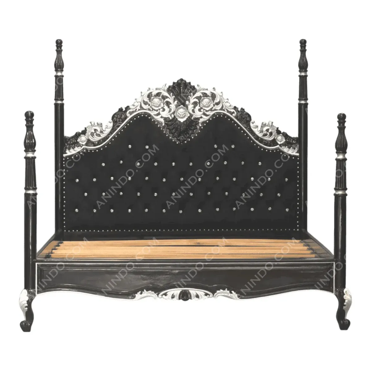 Elegant black and silver vintage-style bed frame