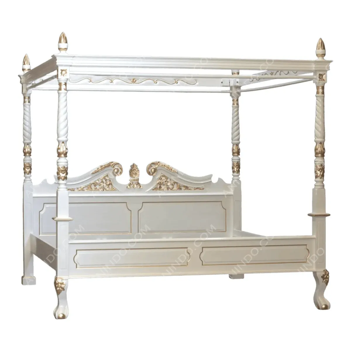 Elegant white and gold four-poster bed
