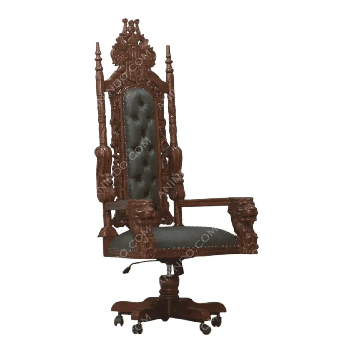 Ornate wooden office chair with lion details