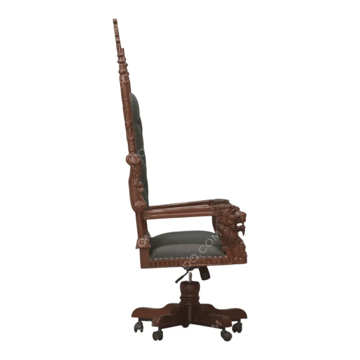 Elegant wooden office chair with lion motifs