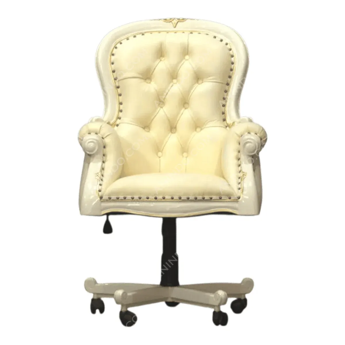 Elegant cream office chair with tufted design.