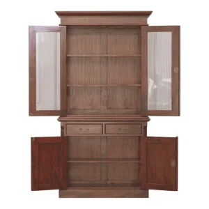 Wooden cabinet with glass doors and shelves