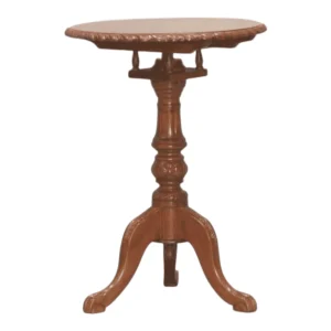 Elegant wooden accent table with detailed craftsmanship.