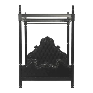 Elegant black canopy bed with tufted design