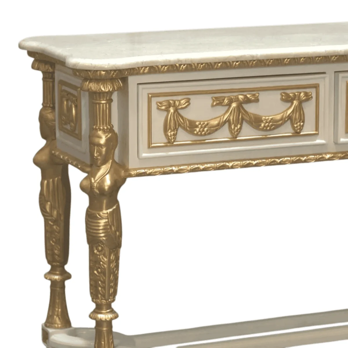 Elegant gold and white decorative table with carvings.